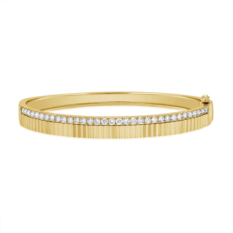 Elegant 1.23 Carat Diamond Fluted Bangle Bracelet in 14K Gold – 6.5mm Wide