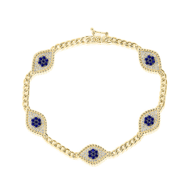 14Kt Gold & Diamonds Pave Evil Eye Link Bracelet