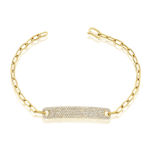 14K Gold Bar Paperclip Bracelet with Diamonds