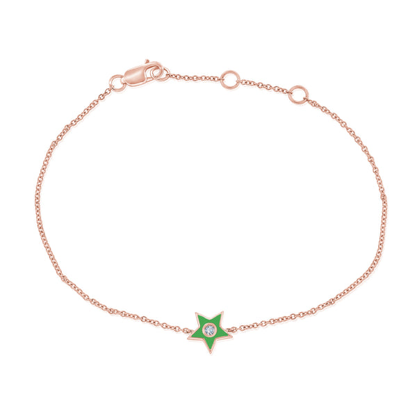 Green Enamel & Diamond Star Bracelet made in 14K Gold