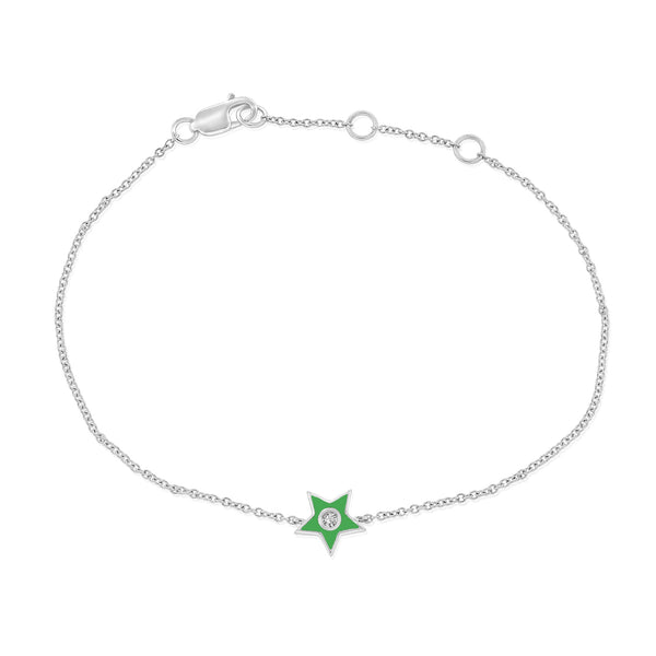 Green Enamel & Diamond Star Bracelet made in 14K Gold