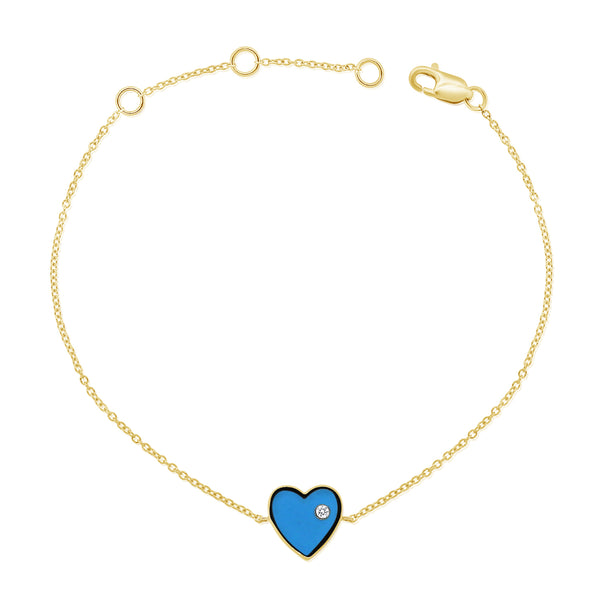 14K Gold Turquoise Heart Bracelet