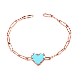 Turquoise & Diamond Heart Bracelet made in 14K Gold