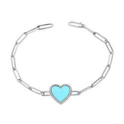 Turquoise & Diamond Heart Bracelet made in 14K Gold