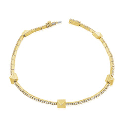 Modern 14K Gold Pyramid-Stud Diamond Tennis Bracelet