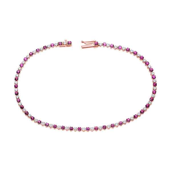 Vibrant 14K Gold Pink Sapphire and Diamond Tennis Bracelet