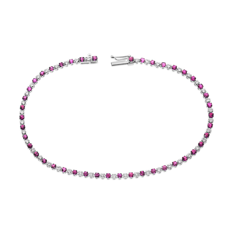 Vibrant 14K Gold Pink Sapphire and Diamond Tennis Bracelet