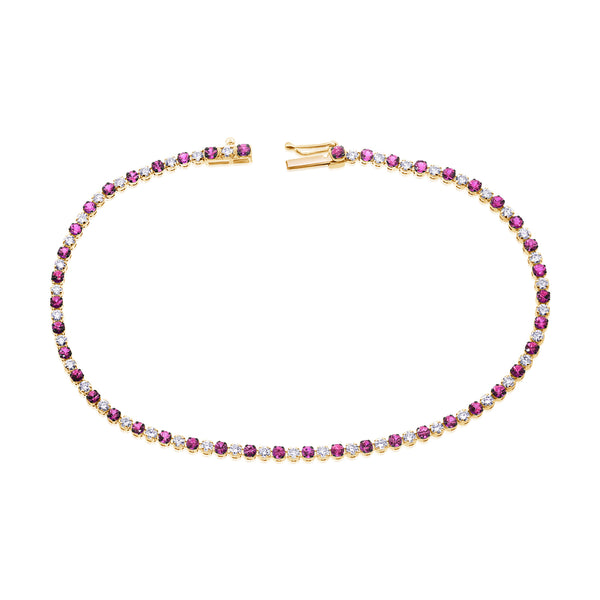 Vibrant 14K Gold Pink Sapphire and Diamond Tennis Bracelet