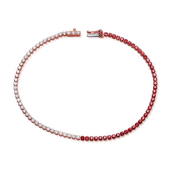 Luxurious 14K Gold Ruby and Diamond Gradient Tennis Bracelet