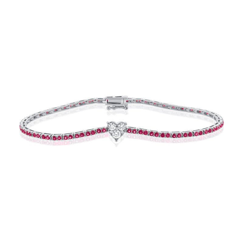 Romantic 14K Gold Pink Sapphire and Diamond Heart Tennis Bracelet