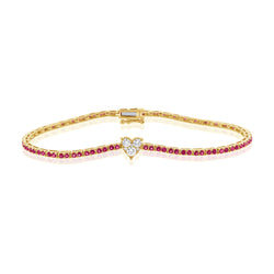 Romantic 14K Gold Pink Sapphire and Diamond Heart Tennis Bracelet