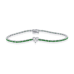 Enchanting 14K Gold Tsavorite and Diamond Heart Tennis Bracelet