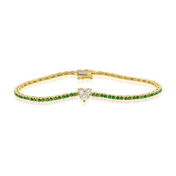 Enchanting 14K Gold Tsavorite and Diamond Heart Tennis Bracelet