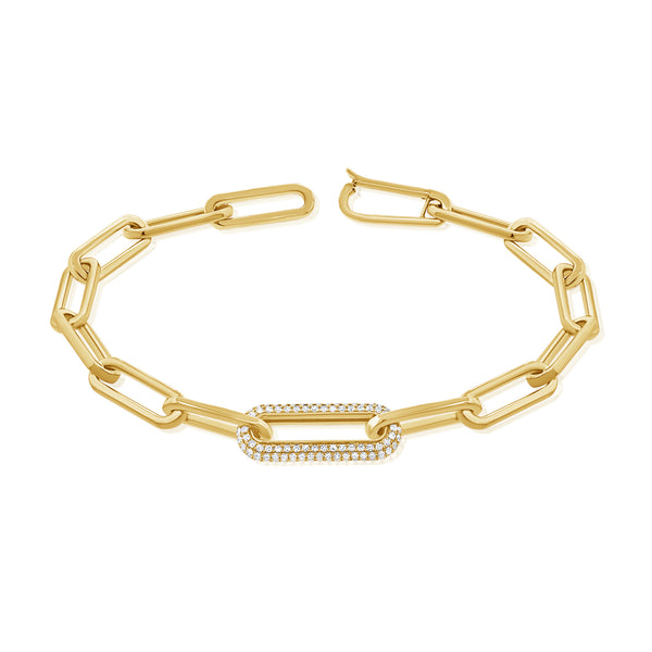 Diamond Paperclip Link Bracelet in 14K Gold