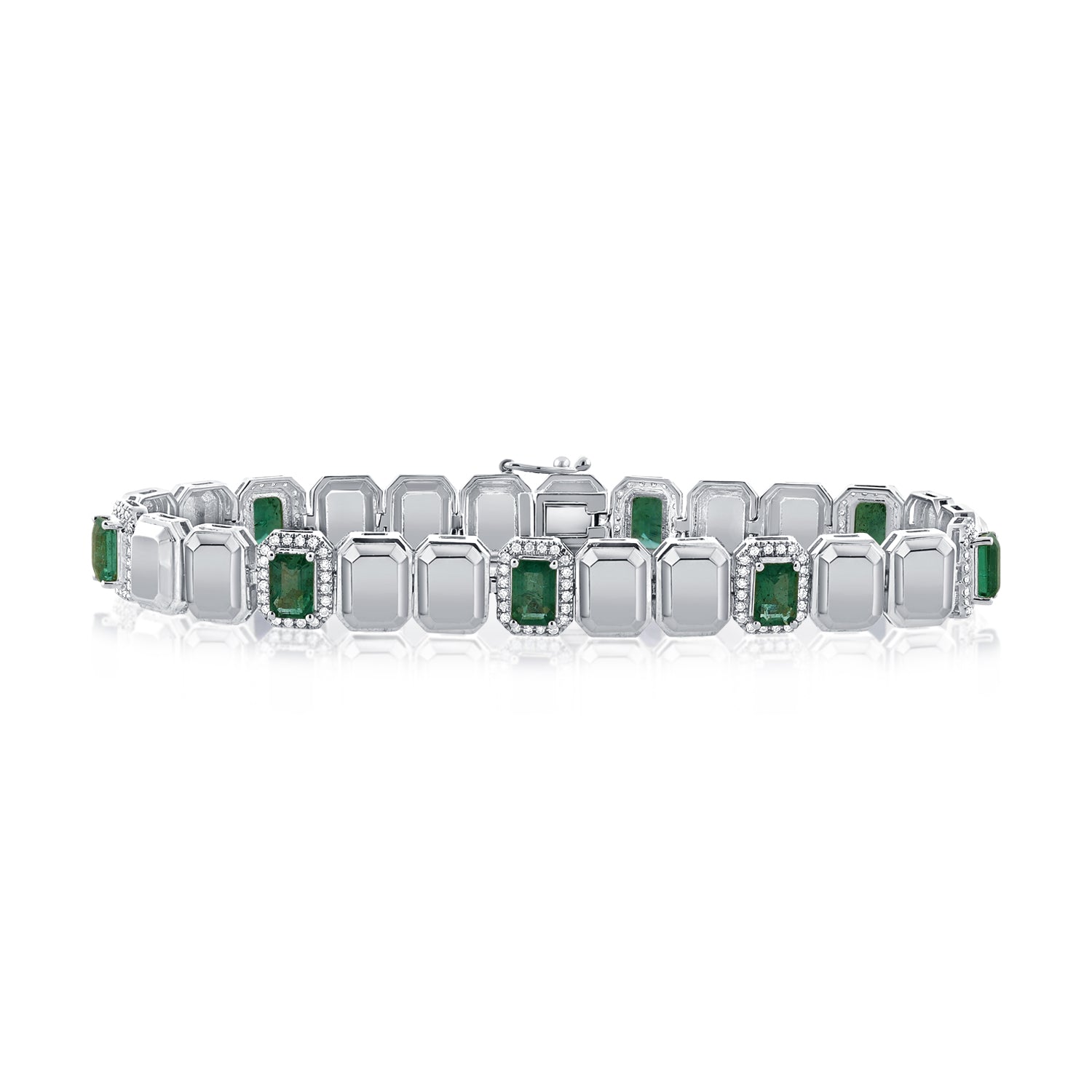 4.64CT Emerald and Diamond Link Bracelet in 14K Gold