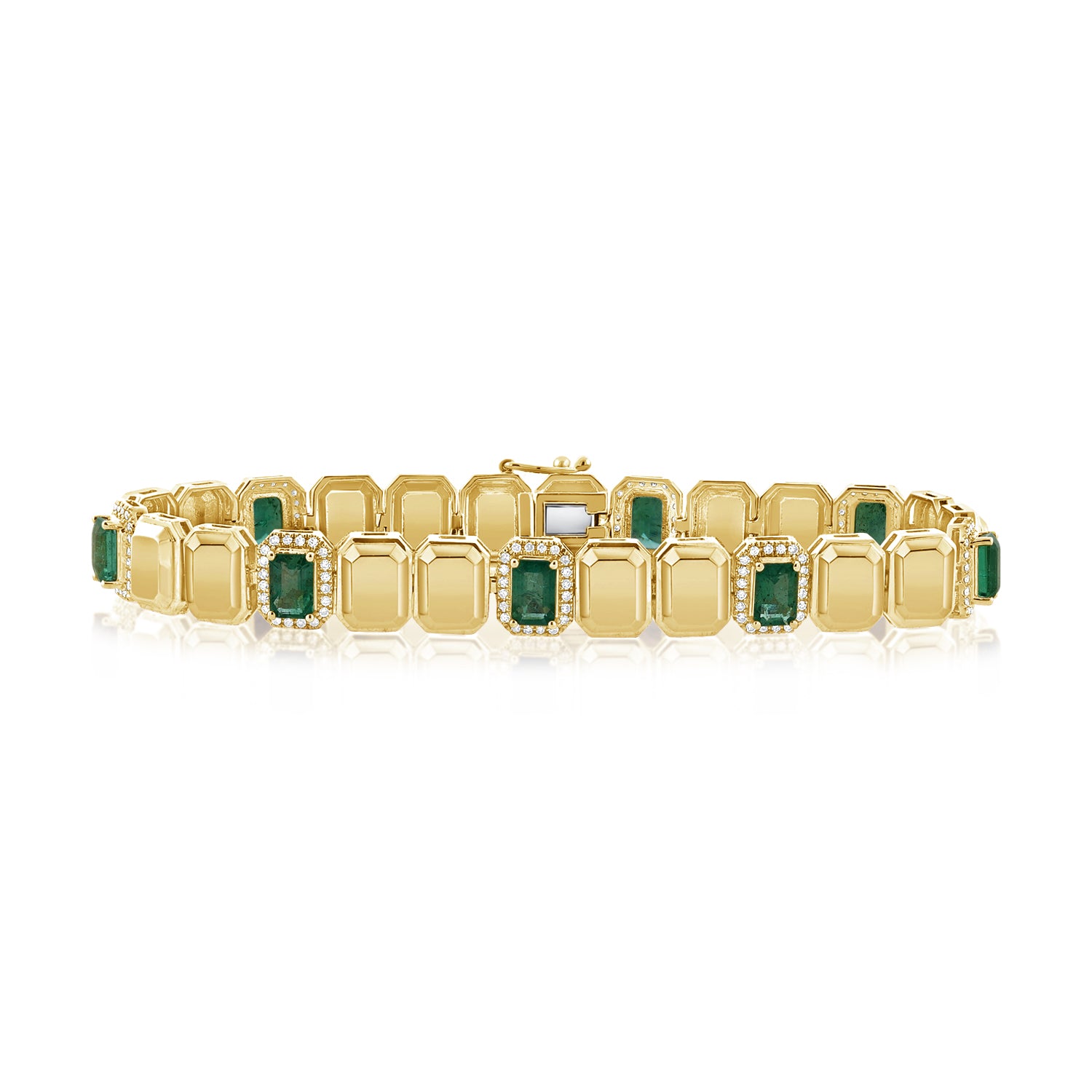 4.64CT Emerald and Diamond Link Bracelet in 14K Gold