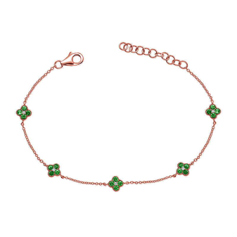 Diamond & Emerald Clover Bracelet made in 14K Gold