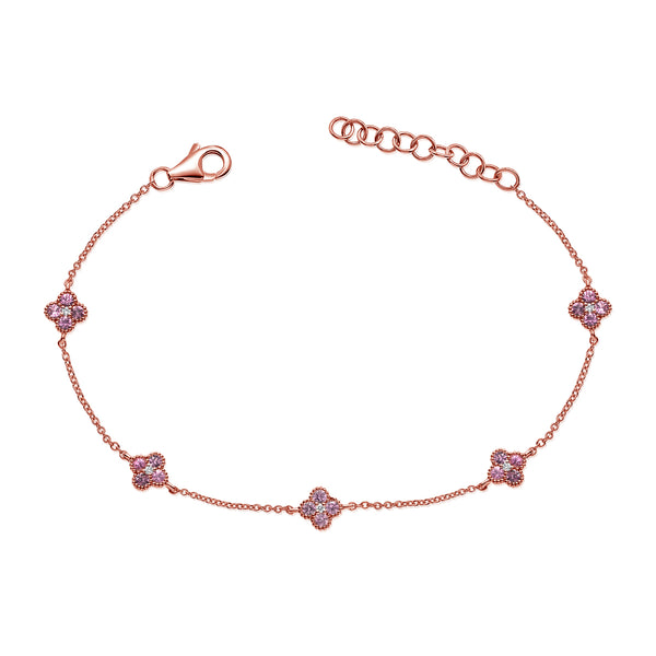 14K Gold Pink Sapphire & Diamond Clover Bracelet