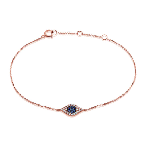 Elegant 14K Gold Evil Eye Chain Bracelet with Sapphire and Diamond Accents