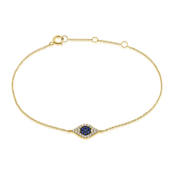 Elegant 14K Gold Evil Eye Chain Bracelet with Sapphire and Diamond Accents