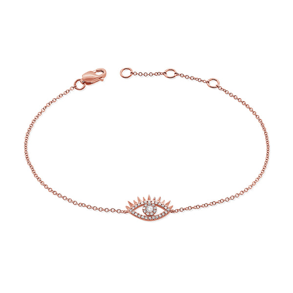 14K Gold Evil Eye Chain Bracelet with Diamonds