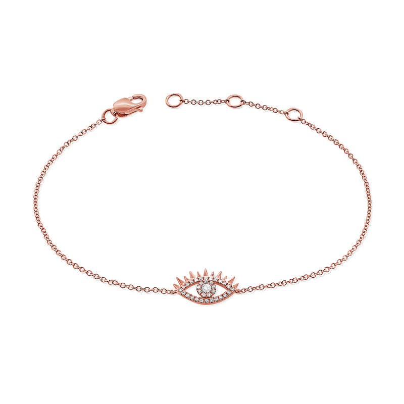 14K Gold Evil Eye Chain Bracelet with Diamonds