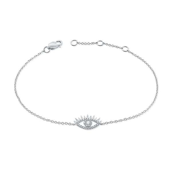 14K Gold Evil Eye Chain Bracelet with Diamonds