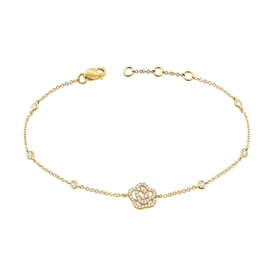 14K Gold Diamond Flower Bracelet – 0.24 CT Bezel Set Chain Bracelet