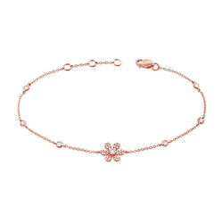 Diamond Flower Chain Bracelet made in 14K Gold