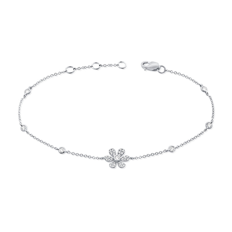 Diamond Flower Chain Bracelet made in 14K Gold