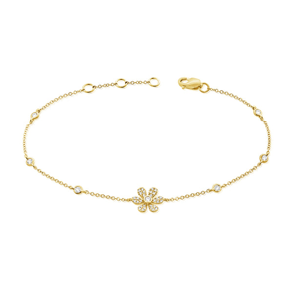 Diamond Flower Chain Bracelet made in 14K Gold