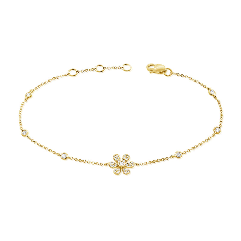 Diamond Flower Chain Bracelet made in 14K Gold