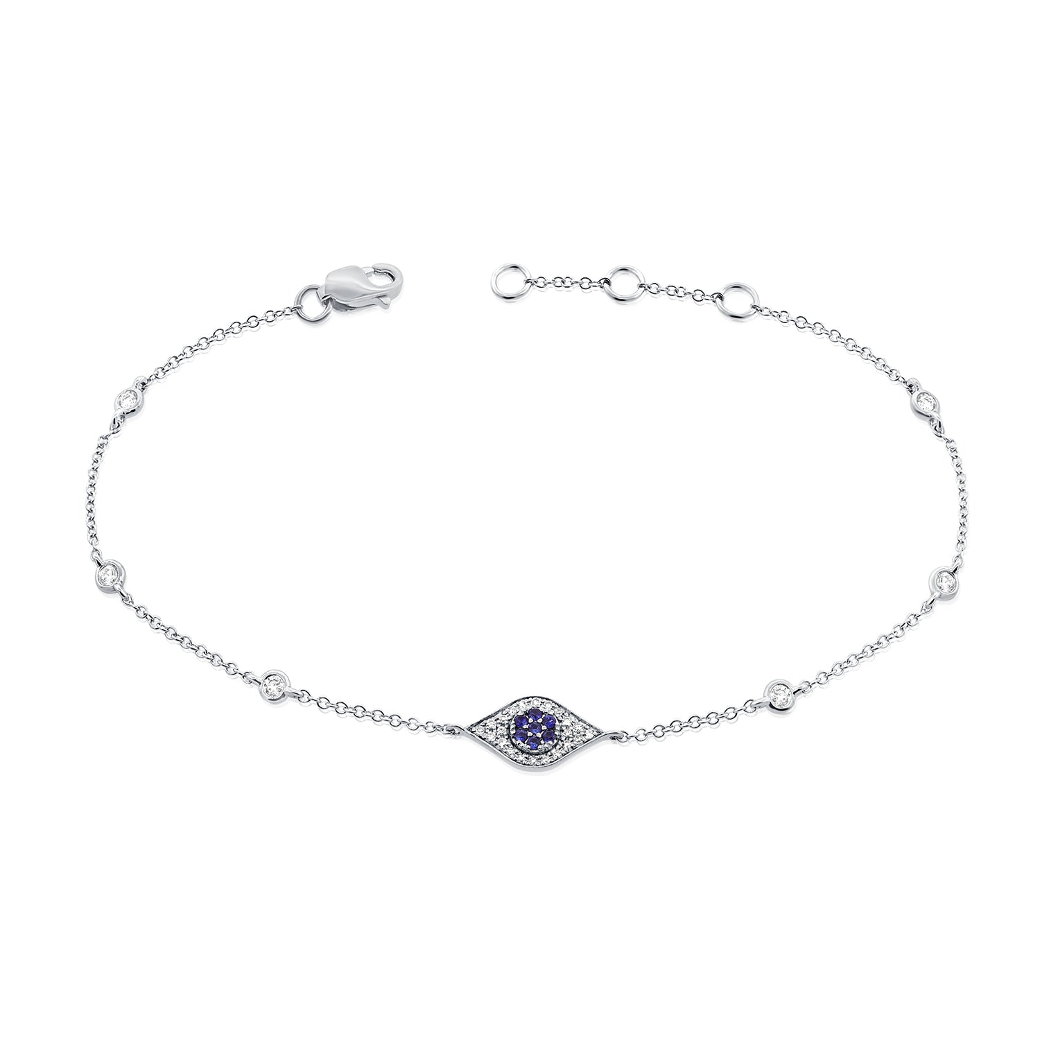 14K Gold Evil Eye Sapphire & Diamond Chain Bracelet – 0.20ct Protection Bracelet