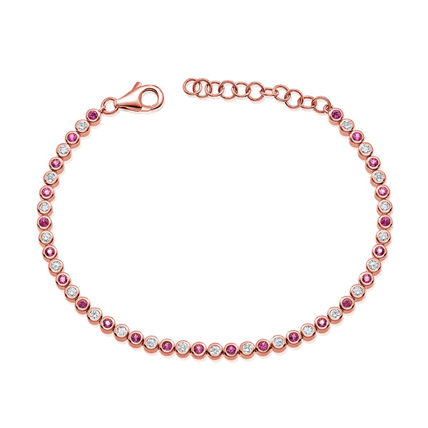 Elegant 14K Gold Tennis Bracelet with Pink Sapphires and Diamonds