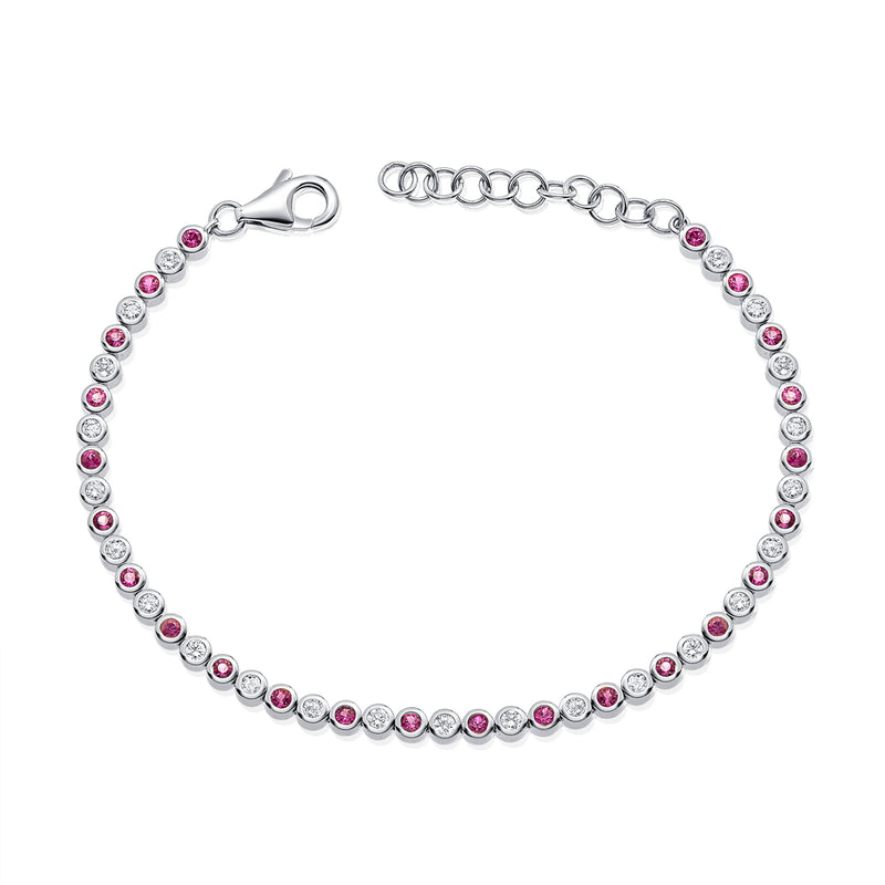 Elegant 14K Gold Tennis Bracelet with Pink Sapphires and Diamonds