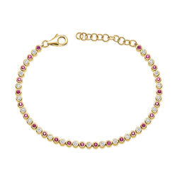 Elegant 14K Gold Tennis Bracelet with Pink Sapphires and Diamonds