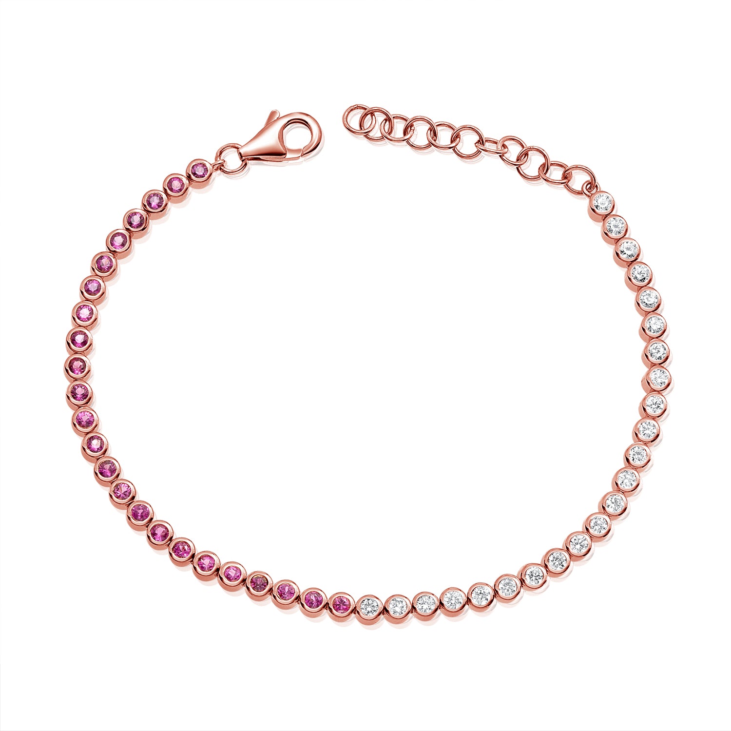 1.45 Carat Pink Sapphire and Diamond Tennis Bracelet in 14K Gold