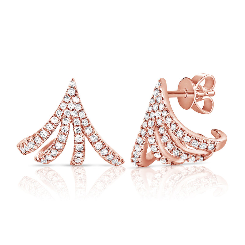 Elegant 14K Gold Cage Huggie Earrings with 0.22 Carat Diamonds