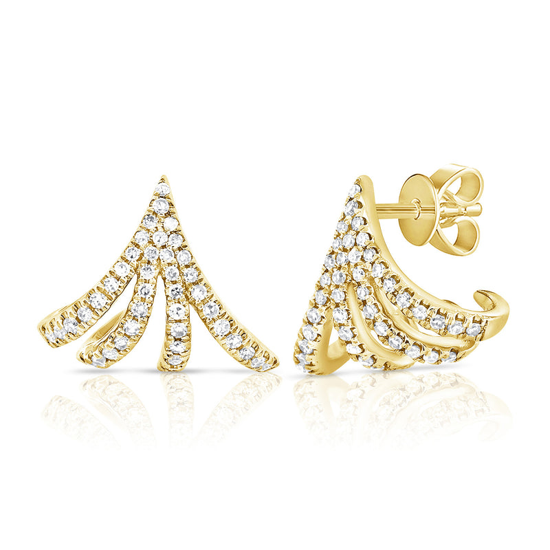 Elegant 14K Gold Cage Huggie Earrings with 0.22 Carat Diamonds