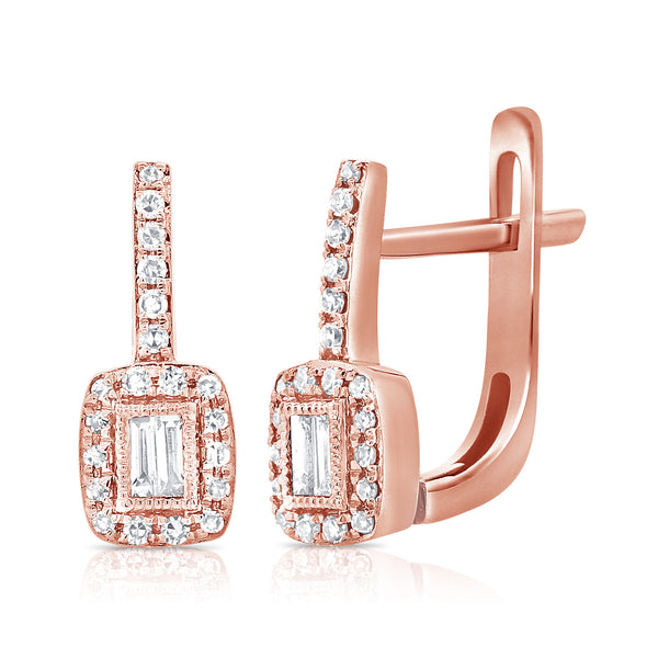 14K Gold Leverback Earrings with Diamonds