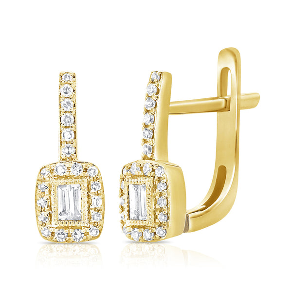 14K Gold Leverback Earrings with Diamonds