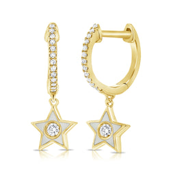 White Enamel & Diamonds Huggie Earrings made in 14K Gold