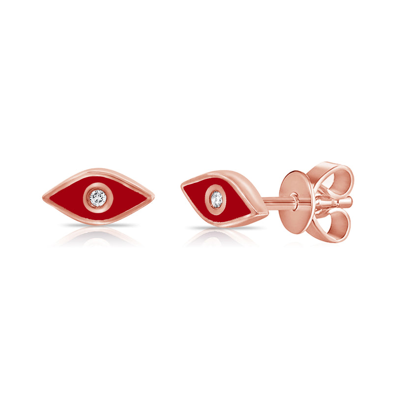 Red Evil Eye & Hamsa Diamond Stud