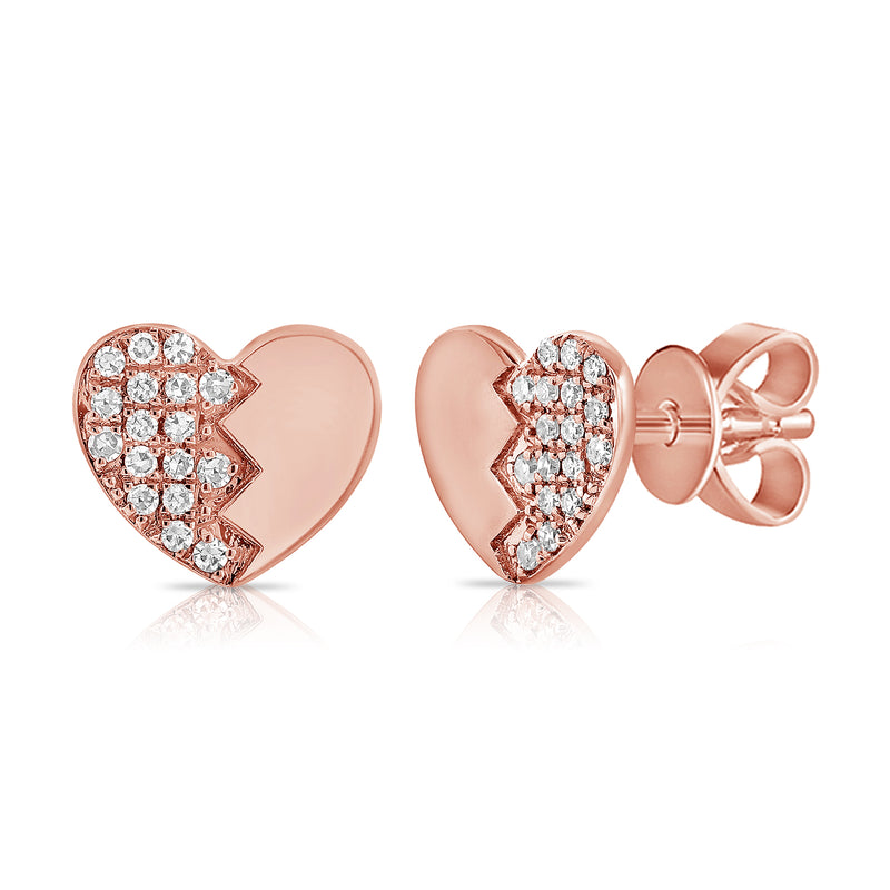 14K Gold Broken Heart Diamond Stud Earrings