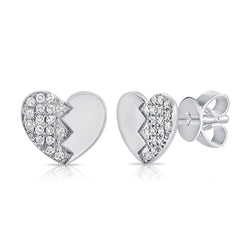 14K Gold Broken Heart Diamond Stud Earrings