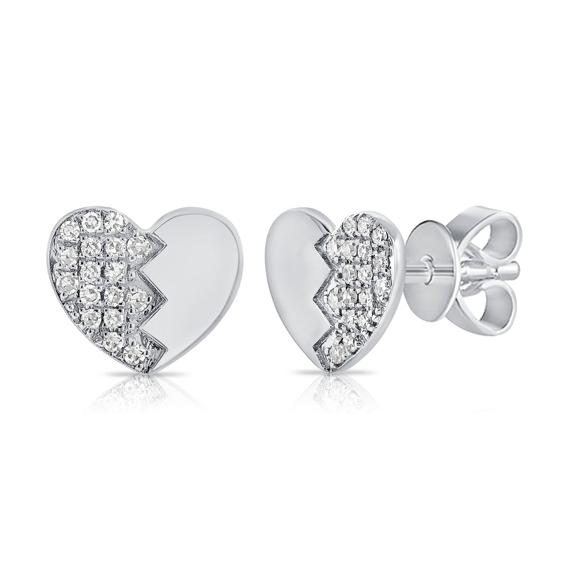 14K Gold Broken Heart Diamond Stud Earrings