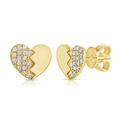 14K Gold Broken Heart Diamond Stud Earrings