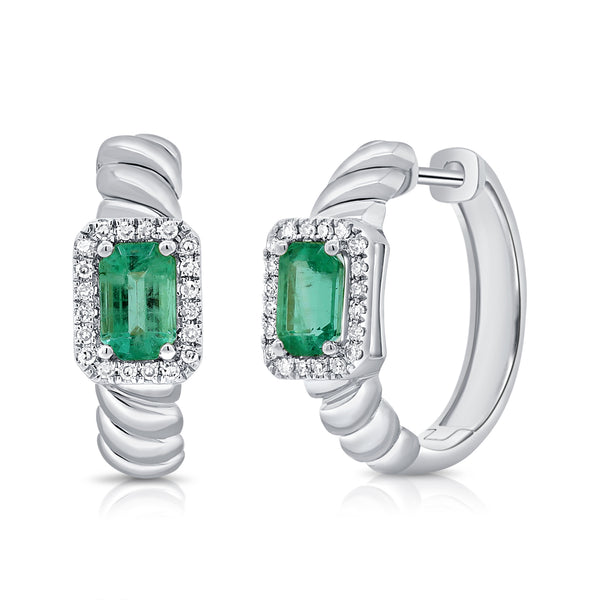 14K Emerald Huggie with Diamonds