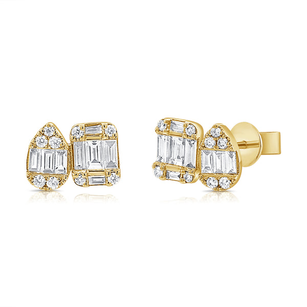 OKGs Collection 14K Baguettes & Round Fashion Stud