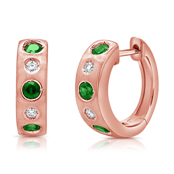 14K Gold Emerald and Diamond Huggie Earrings | 0.65 Carat